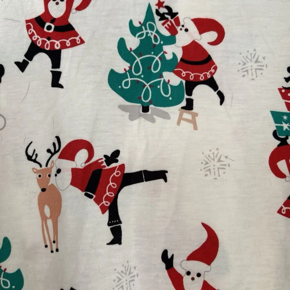 Sheilay Women's Holiday Santa Reindeer Pajama Pants Ivory with Print Sz L